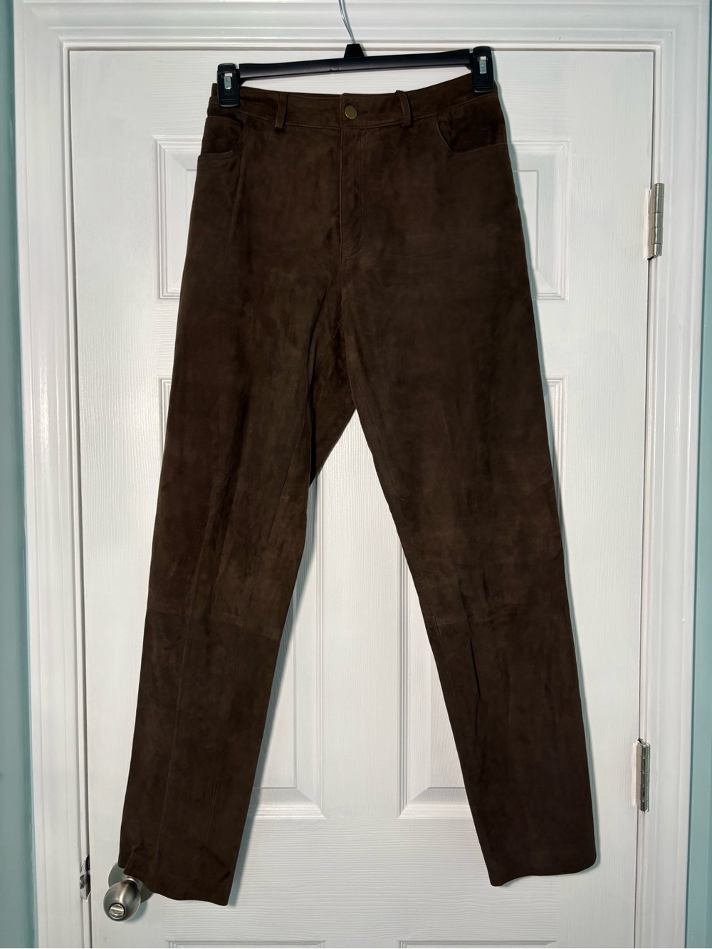 Wathne Vintage Dark Brown Straight-Leg Lamb Suede Pants